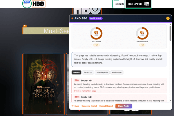 On-Page SEO Audit - AnoSEO Chrome Extension